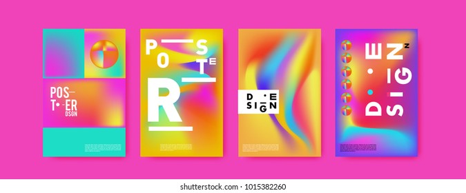 Abstract colorful liquid and holographic colors background for poster design. Blue, yellow, red, orange, pink and green. Vector banner poster template in Eps10.