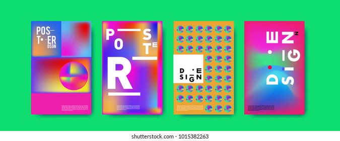 Abstract colorful liquid and holographic colors background for poster design. Blue, yellow, red, orange, pink and green. Vector banner poster template in Eps10.