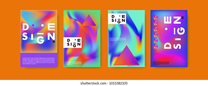 Abstract colorful liquid and holographic colors background for poster design. Blue, yellow, red, orange, pink and green. Vector banner poster template in Eps10.