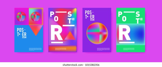 Abstract colorful liquid and holographic colors background for poster design. Blue, yellow, red, orange, pink and green. Vector banner poster template in Eps10.