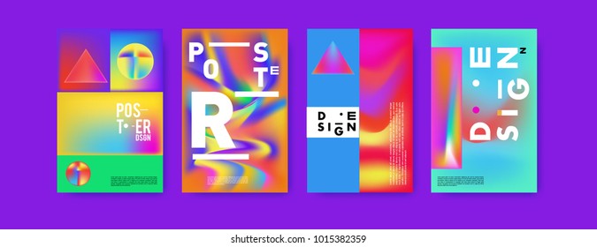 Abstract colorful liquid and holographic colors background for poster design. Blue, yellow, red, orange, pink and green. Vector banner poster template in Eps10.