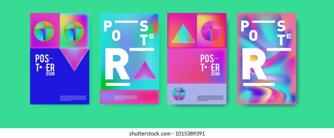 Abstract colorful liquid and holographic colors background for poster design. Blue, yellow, red, orange, pink and green. Vector banner poster template in Eps10.