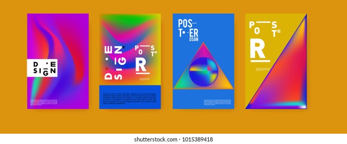 Abstract colorful liquid and holographic colors background for poster design. Blue, yellow, red, orange, pink and green. Vector banner poster template in Eps10.