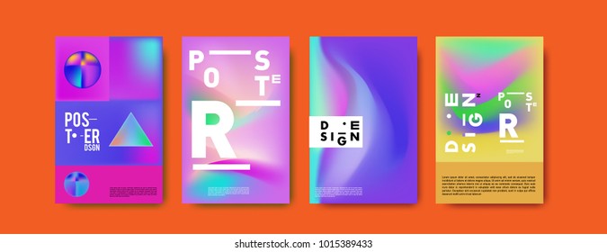 Abstract colorful liquid and holographic colors background for poster design. Blue, yellow, red, orange, pink and green. Vector banner poster template in Eps10.