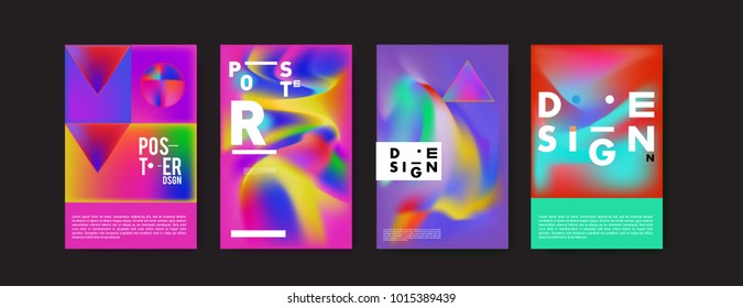 Abstract colorful liquid and holographic colors background for poster design. Blue, yellow, red, orange, pink and green. Vector banner poster template in Eps10.