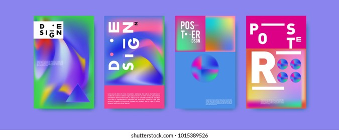 Abstract colorful liquid and holographic colors background for poster design. Blue, yellow, red, orange, pink and green. Vector banner poster template in Eps10.