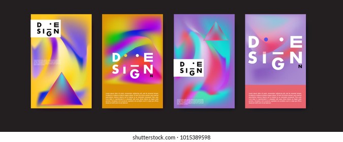 Abstract colorful liquid and holographic colors background for poster design. Blue, yellow, red, orange, pink and green. Vector banner poster template in Eps10.