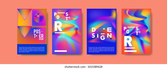 Abstract colorful liquid and holographic colors background for poster design. Blue, yellow, red, orange, pink and green. Vector banner poster template in Eps10.