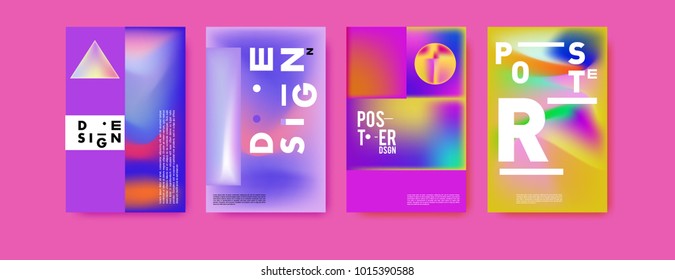 Abstract colorful liquid and holographic colors background for poster design. Blue, yellow, red, orange, pink and green. Vector banner poster template in Eps10.