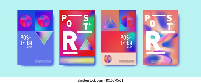 Abstract colorful liquid and holographic colors background for poster design. Blue, yellow, red, orange, pink and green. Vector banner poster template in Eps10.