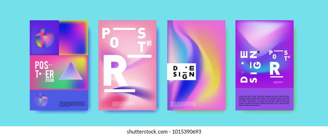 Abstract colorful liquid and holographic colors background for poster design. Blue, yellow, red, orange, pink and green. Vector banner poster template in Eps10.