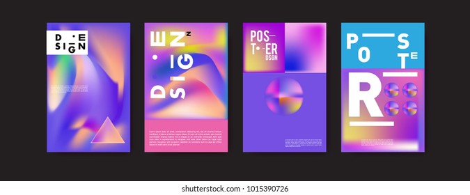 Abstract colorful liquid and holographic colors background for poster design. Blue, yellow, red, orange, pink and green. Vector banner poster template in Eps10.