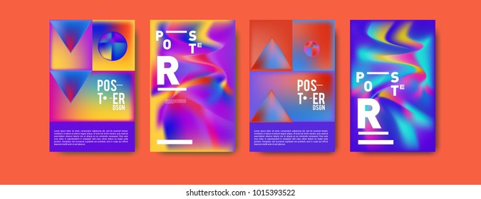 Abstract colorful liquid and holographic colors background for poster design. Blue, yellow, red, orange, pink and green. Vector banner poster template in Eps10.