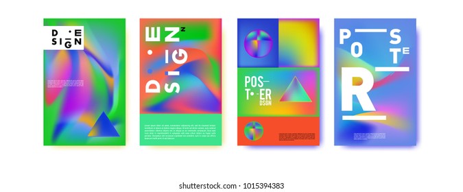 Abstract colorful liquid and holographic colors background for poster design. Blue, yellow, red, orange, pink and green. Vector banner poster template in Eps10.