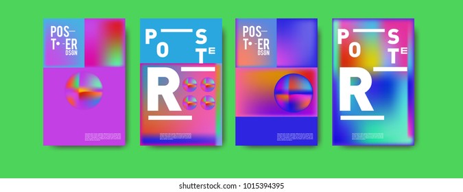 Abstract colorful liquid and holographic colors background for poster design. Blue, yellow, red, orange, pink and green. Vector banner poster template in Eps10.
