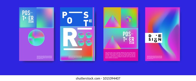 Abstract colorful liquid and holographic colors background for poster design. Blue, yellow, red, orange, pink and green. Vector banner poster template in Eps10.