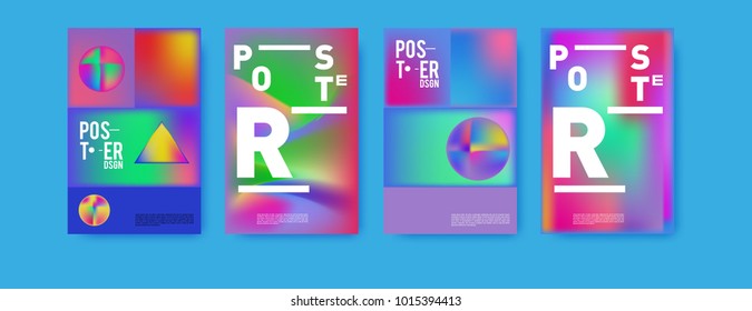 Abstract colorful liquid and holographic colors background for poster design. Blue, yellow, red, orange, pink and green. Vector banner poster template in Eps10.