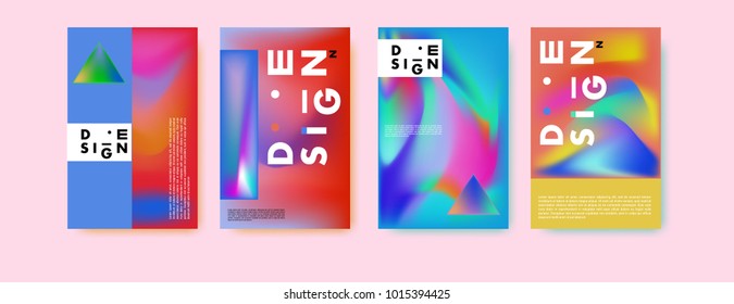 Abstract colorful liquid and holographic colors background for poster design. Blue, yellow, red, orange, pink and green. Vector banner poster template in Eps10.