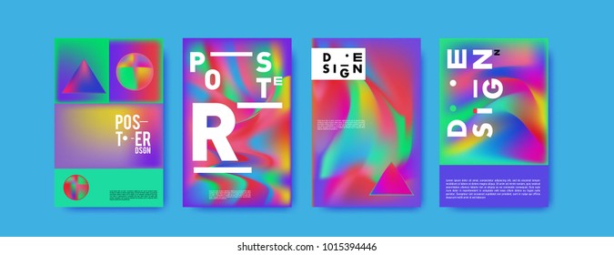 Abstract colorful liquid and holographic colors background for poster design. Blue, yellow, red, orange, pink and green. Vector banner poster template in Eps10.