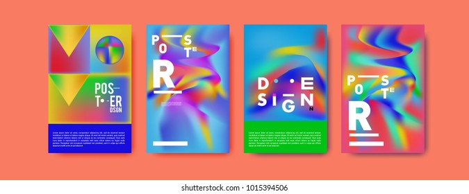 Abstract colorful liquid and holographic colors background for poster design. Blue, yellow, red, orange, pink and green. Vector banner poster template in Eps10.