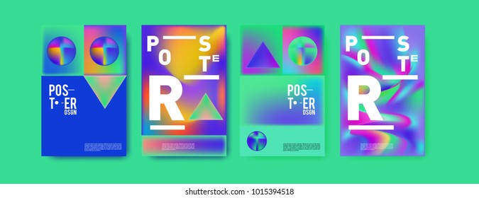 Abstract colorful liquid and holographic colors background for poster design. Blue, yellow, red, orange, pink and green. Vector banner poster template in Eps10.