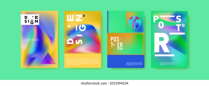 Abstract colorful liquid and holographic colors background for poster design. Blue, yellow, red, orange, pink and green. Vector banner poster template in Eps10.