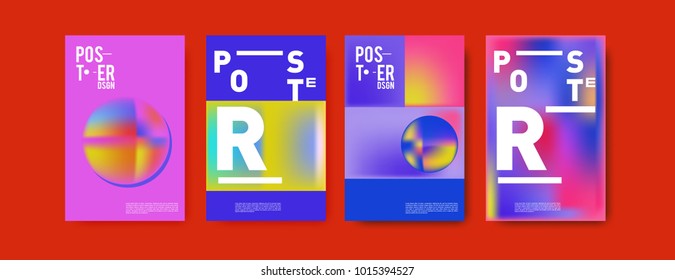 Abstract colorful liquid and holographic colors background for poster design. Blue, yellow, red, orange, pink and green. Vector banner poster template in Eps10.