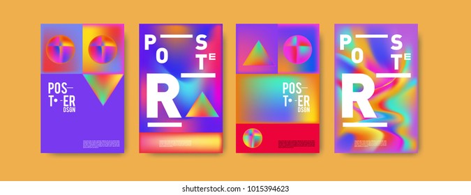 Abstract colorful liquid and holographic colors background for poster design. Blue, yellow, red, orange, pink and green. Vector banner poster template in Eps10.