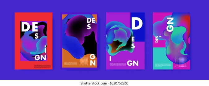 Abstract colorful liquid and holographic colors background for poster design. Blue, yellow, red, orange, pink and green. Vector banner poster template in Eps10.