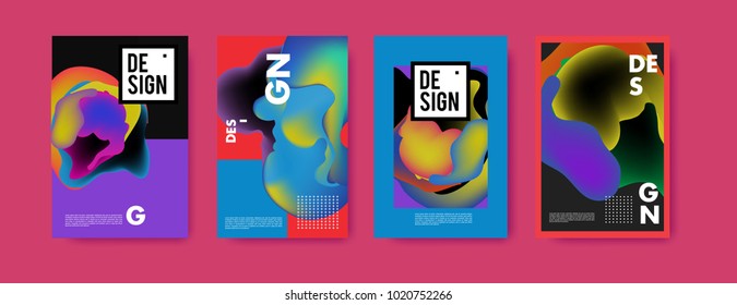 Abstract colorful liquid and holographic colors background for poster design. Blue, yellow, red, orange, pink and green. Vector banner poster template in Eps10.