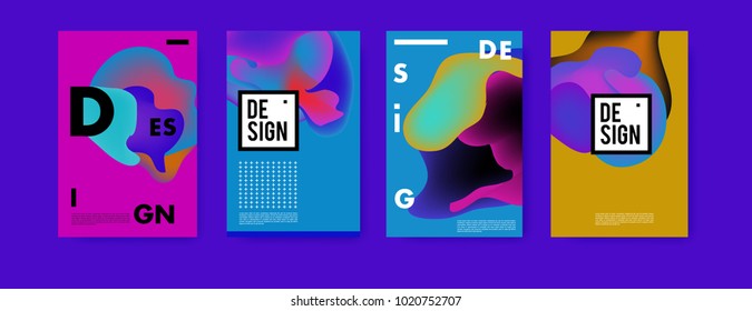 Abstract colorful liquid and holographic colors background for poster design. Blue, yellow, red, orange, pink and green. Vector banner poster template in Eps10.