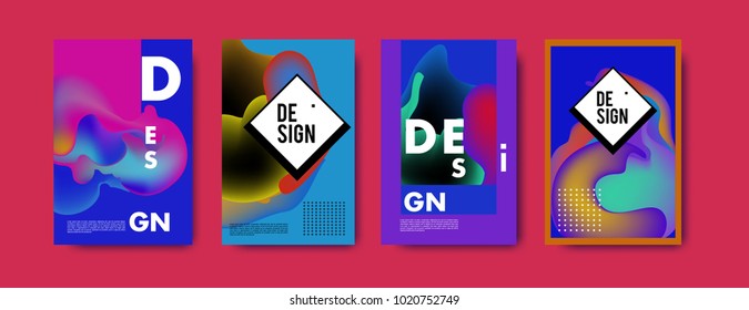 Abstract colorful liquid and holographic colors background for poster design. Blue, yellow, red, orange, pink and green. Vector banner poster template in Eps10.
