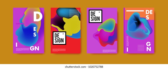 Abstract colorful liquid and holographic colors background for poster design. Blue, yellow, red, orange, pink and green. Vector banner poster template in Eps10.