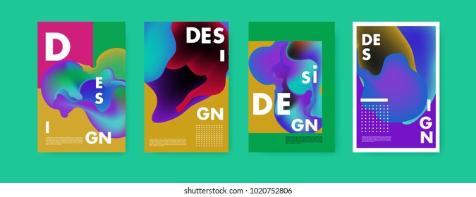 Abstract colorful liquid and holographic colors background for poster design. Blue, yellow, red, orange, pink and green. Vector banner poster template in Eps10.
