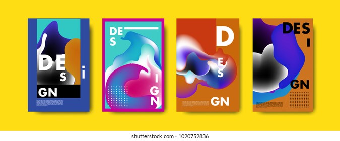 Abstract colorful liquid and holographic colors background for poster design. Blue, yellow, red, orange, pink and green. Vector banner poster template in Eps10.