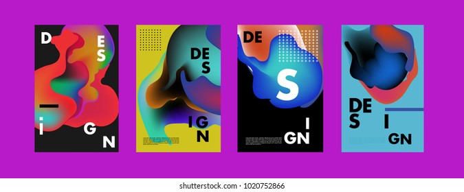 Abstract colorful liquid and holographic colors background for poster design. Blue, yellow, red, orange, pink and green. Vector banner poster template in Eps10.