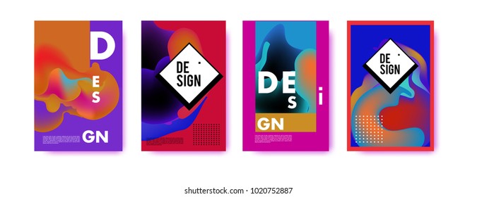 Abstract colorful liquid and holographic colors background for poster design. Blue, yellow, red, orange, pink and green. Vector banner poster template in Eps10.