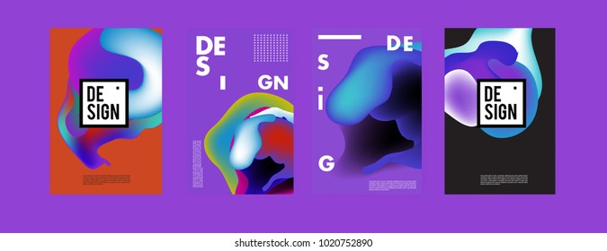 Abstract colorful liquid and holographic colors background for poster design. Blue, yellow, red, orange, pink and green. Vector banner poster template in Eps10.