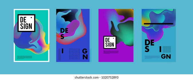 Abstract colorful liquid and holographic colors background for poster design. Blue, yellow, red, orange, pink and green. Vector banner poster template in Eps10.