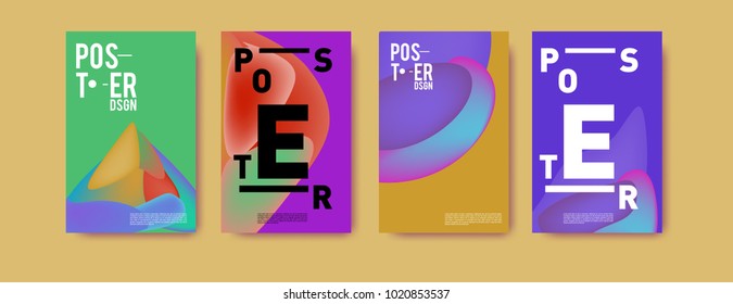 Abstract colorful liquid and holographic colors background for poster design. Blue, yellow, red, orange, pink and green. Vector banner poster template in Eps10.