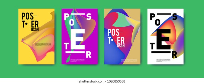 Abstract colorful liquid and holographic colors background for poster design. Blue, yellow, red, orange, pink and green. Vector banner poster template in Eps10.