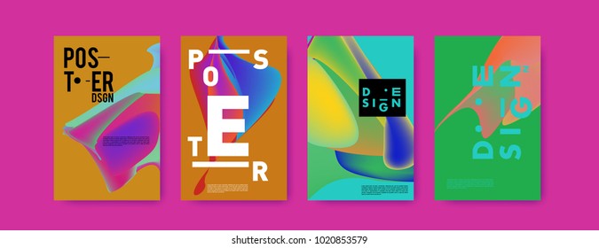 Abstract colorful liquid and holographic colors background for poster design. Blue, yellow, red, orange, pink and green. Vector banner poster template in Eps10.