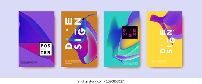 Abstract colorful liquid and holographic colors background for poster design. Blue, yellow, red, orange, pink and green. Vector banner poster template in Eps10.