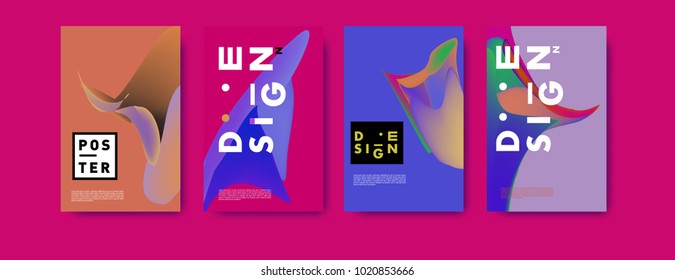 Abstract colorful liquid and holographic colors background for poster design. Blue, yellow, red, orange, pink and green. Vector banner poster template in Eps10.