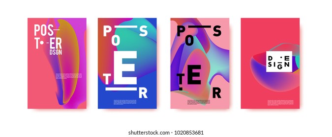 Abstract colorful liquid and holographic colors background for poster design. Blue, yellow, red, orange, pink and green. Vector banner poster template in Eps10.