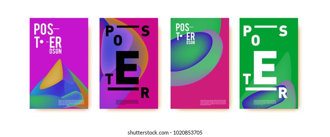 Abstract colorful liquid and holographic colors background for poster design. Blue, yellow, red, orange, pink and green. Vector banner poster template in Eps10.
