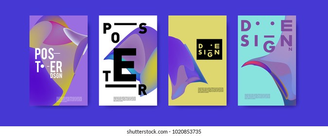 Abstract colorful liquid and holographic colors background for poster design. Blue, yellow, red, orange, pink and green. Vector banner poster template in Eps10.