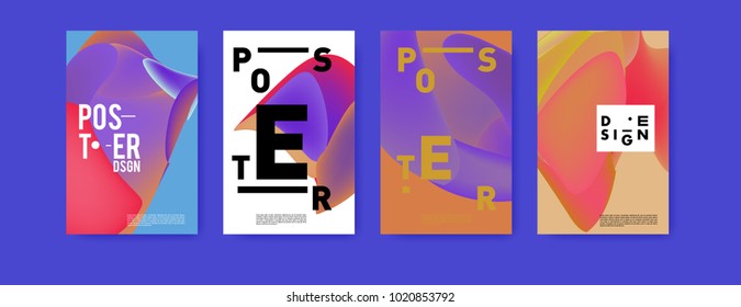 Abstract colorful liquid and holographic colors background for poster design. Blue, yellow, red, orange, pink and green. Vector banner poster template in Eps10.