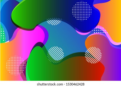 Abstract colorful liquit vector background. Fluid gradient shapes with halftone and bokeh effects. Bright colors. Kids children nursery design