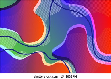 Abstract colorful liquit vector background. Fluid gradient shapes with halftone and bokeh effects. Bright colors. Kids children nursery design